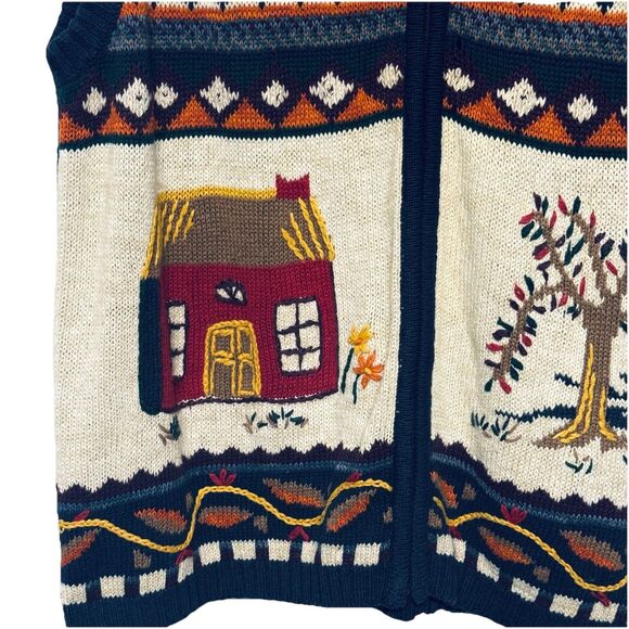 VTG Gina Peters Woman Embroidered Sweater Vest Full Zip Tree House Leaves 1X - Picture 2 of 6